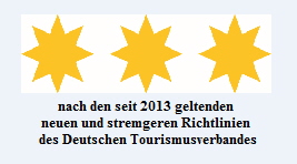 Drei Sterne nach den seit 2013 geltenden neuen und stremgeren Richtlinien des Deutschen Tourismusverbandes